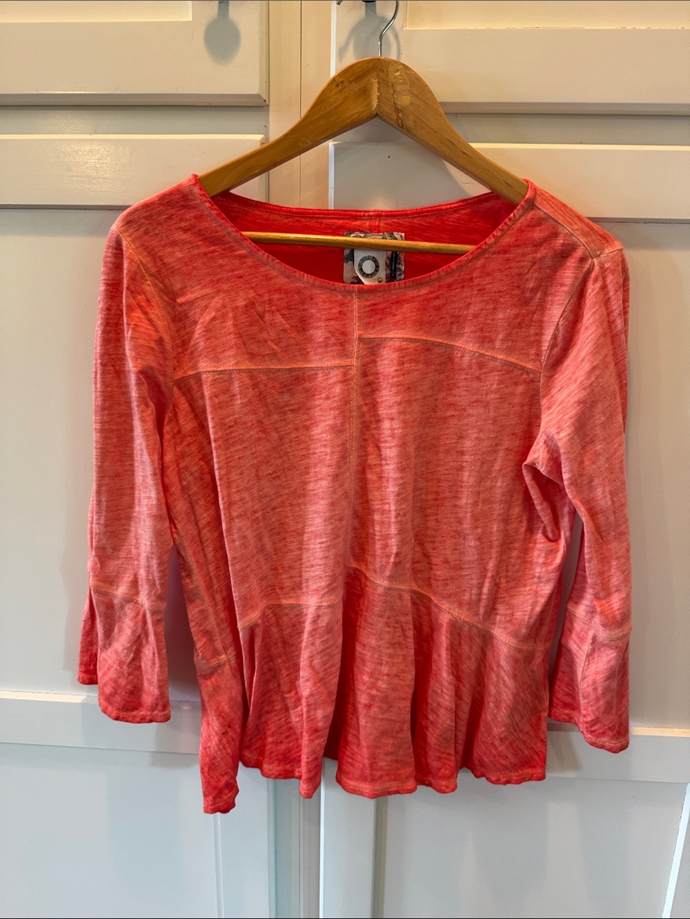Coral Peplum Long-Sleeve Tee